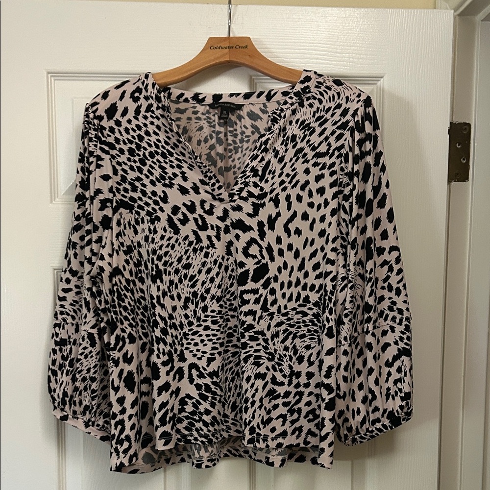 Banana Republic Black and Cream Animal Print Blouse